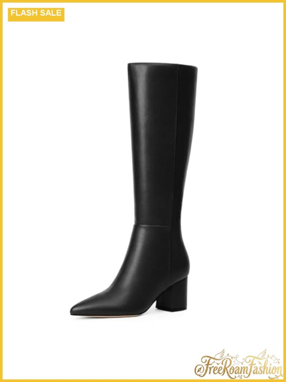 Womens Knee High Boots Chunky Low Heel Pointed Toe Tall Faux Leather
